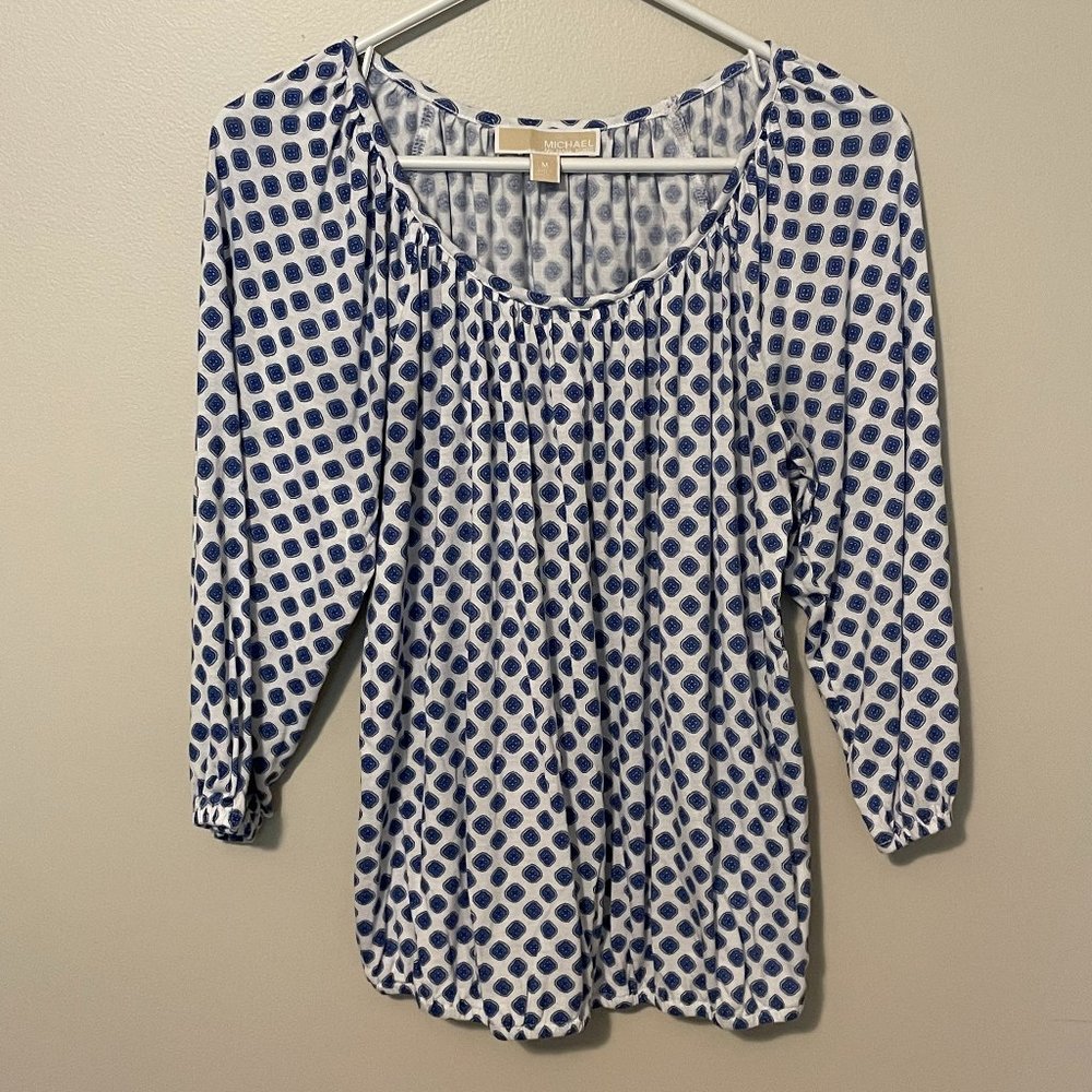 Michael Kors Blue and White 3/4 sleeve top